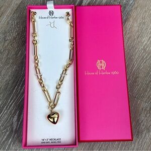 House of Harlow 1960 Gold Heart Pendant Necklace | 16”+3”Adjustable |Nickle-Free